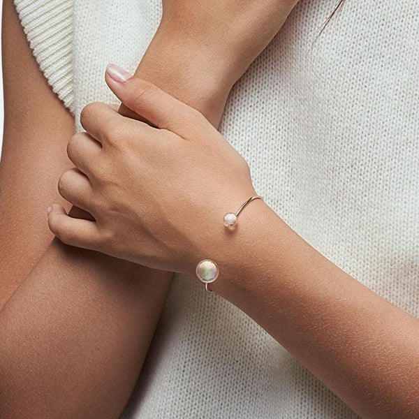 JONC BULLE A 2 PERLES (3 TAILLES) - La Môme Bijou - bangle bracelet bulle DMB DMB24 Jonc perle plaqué or rose rose gold plated